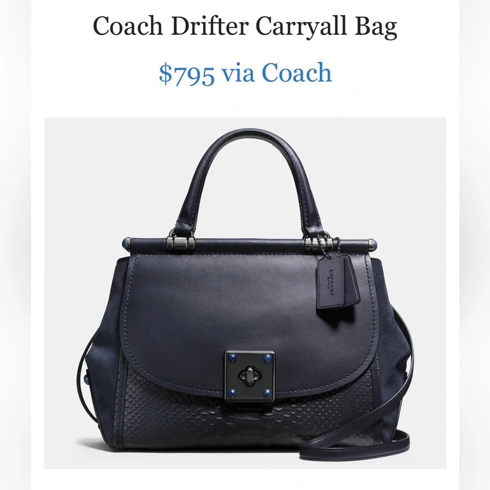 Coach Drifter Carryall Navy Snake Embossed Leather 2016 Gunmetal Hardware - Picture 15 of 15